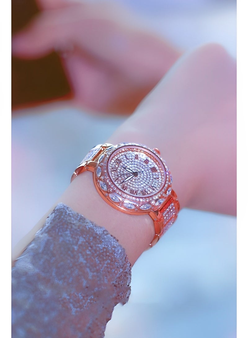 Women's Quartz Watches Fashion Elegant Watches with Roman Numeral Dial & Diamond Watch Strap Waterproof Dress Wrist Watches for Ladies as Gifts
