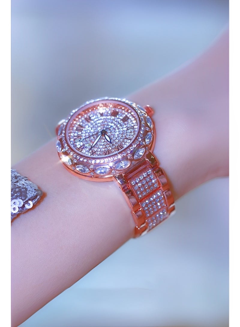 Women's Quartz Watches Fashion Elegant Watches with Roman Numeral Dial & Diamond Watch Strap Waterproof Dress Wrist Watches for Ladies as Gifts