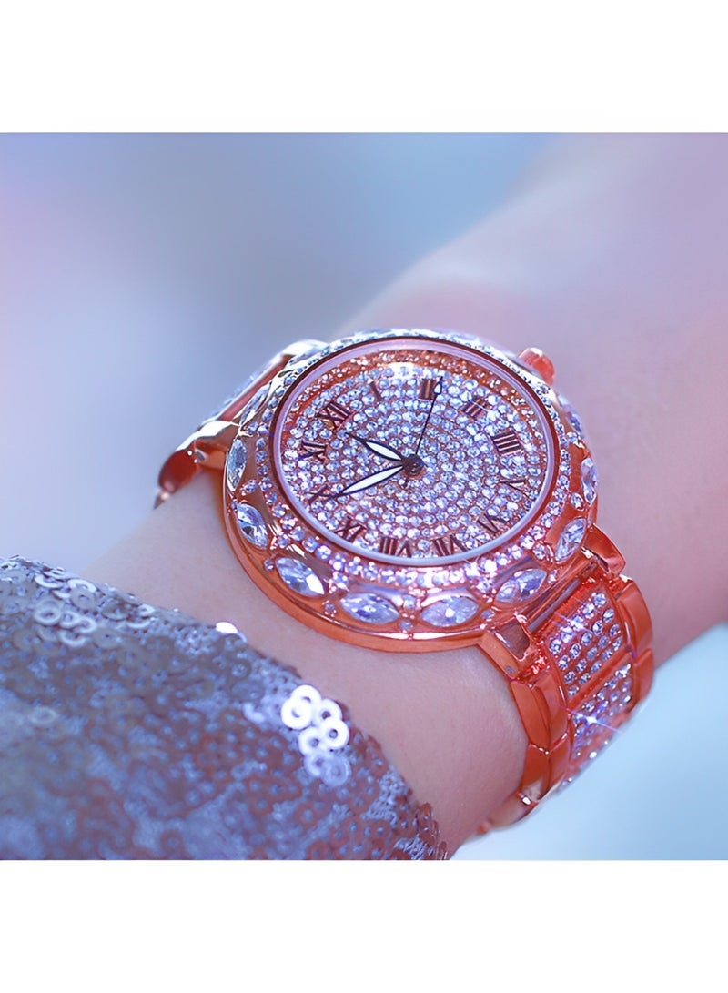 Women's Quartz Watches Fashion Elegant Watches with Roman Numeral Dial & Diamond Watch Strap Waterproof Dress Wrist Watches for Ladies as Gifts