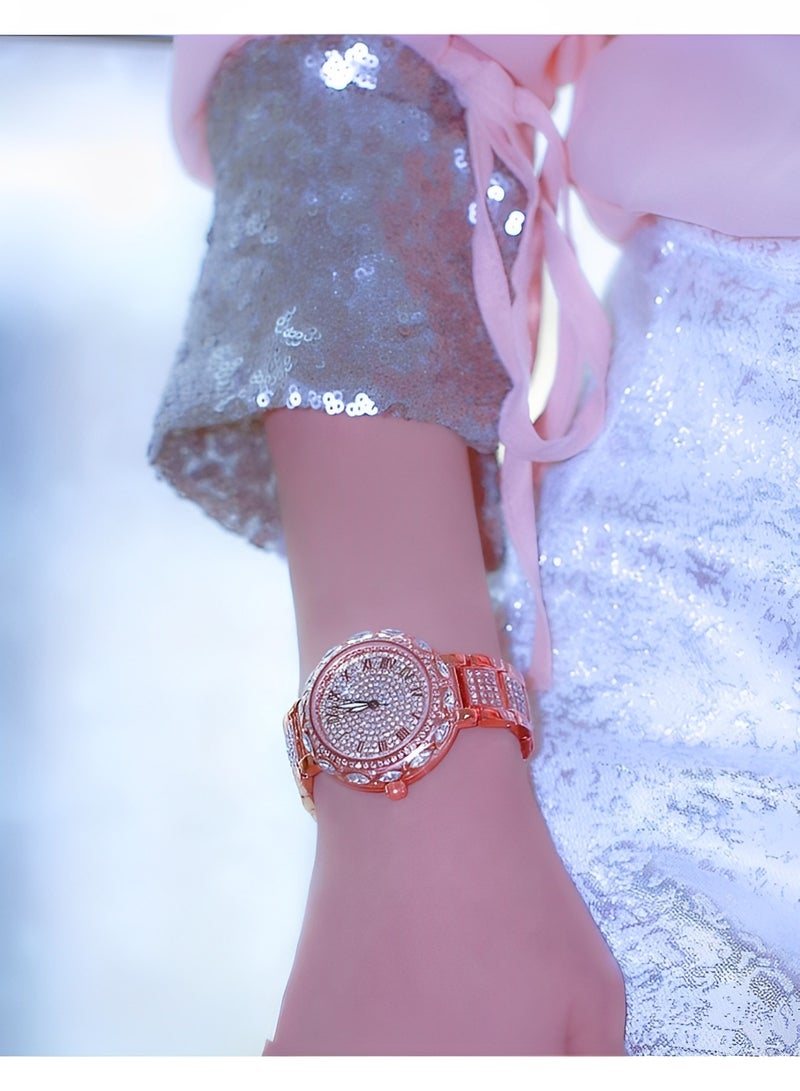 Women's Quartz Watches Fashion Elegant Watches with Roman Numeral Dial & Diamond Watch Strap Waterproof Dress Wrist Watches for Ladies as Gifts