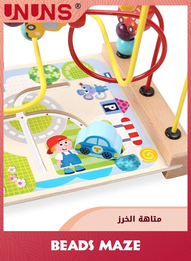 Wooden Bead Maze Toys,Beads Circle Toys For Toddlers,Colorful Transportation Bead Toy Kids,Roller Coaster Preschool Educational Toys,Sensory Learning Toys, Birthday Gifts For Boys Girls