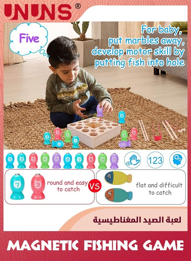 Magnetic Fishing Game,Montessori Toys For Toddlers,Wooden Fishing Game,Fine Motor Skill Autism Toys,Magnet Fishing Pole Clamp Chopsticks Preschool Math Game,Gift For Kids Age 3 4 5 6 Year Old