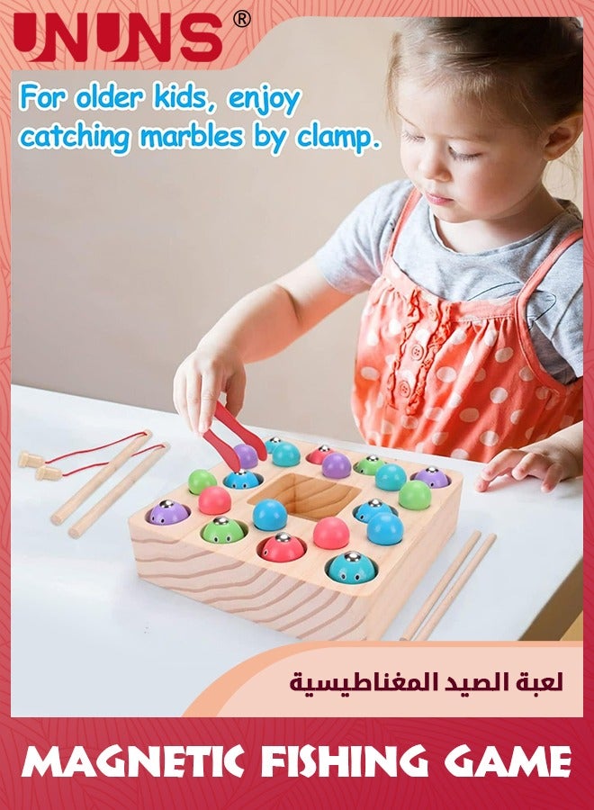 Magnetic Fishing Game,Montessori Toys For Toddlers,Wooden Fishing Game,Fine Motor Skill Autism Toys,Magnet Fishing Pole Clamp Chopsticks Preschool Math Game,Gift For Kids Age 3 4 5 6 Year Old