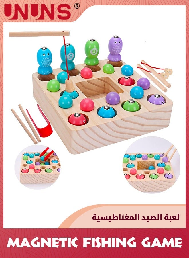 Magnetic Fishing Game,Montessori Toys For Toddlers,Wooden Fishing Game,Fine Motor Skill Autism Toys,Magnet Fishing Pole Clamp Chopsticks Preschool Math Game,Gift For Kids Age 3 4 5 6 Year Old