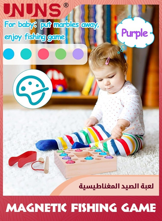 Magnetic Fishing Game,Montessori Toys For Toddlers,Wooden Fishing Game,Fine Motor Skill Autism Toys,Magnet Fishing Pole Clamp Chopsticks Preschool Math Game,Gift For Kids Age 3 4 5 6 Year Old