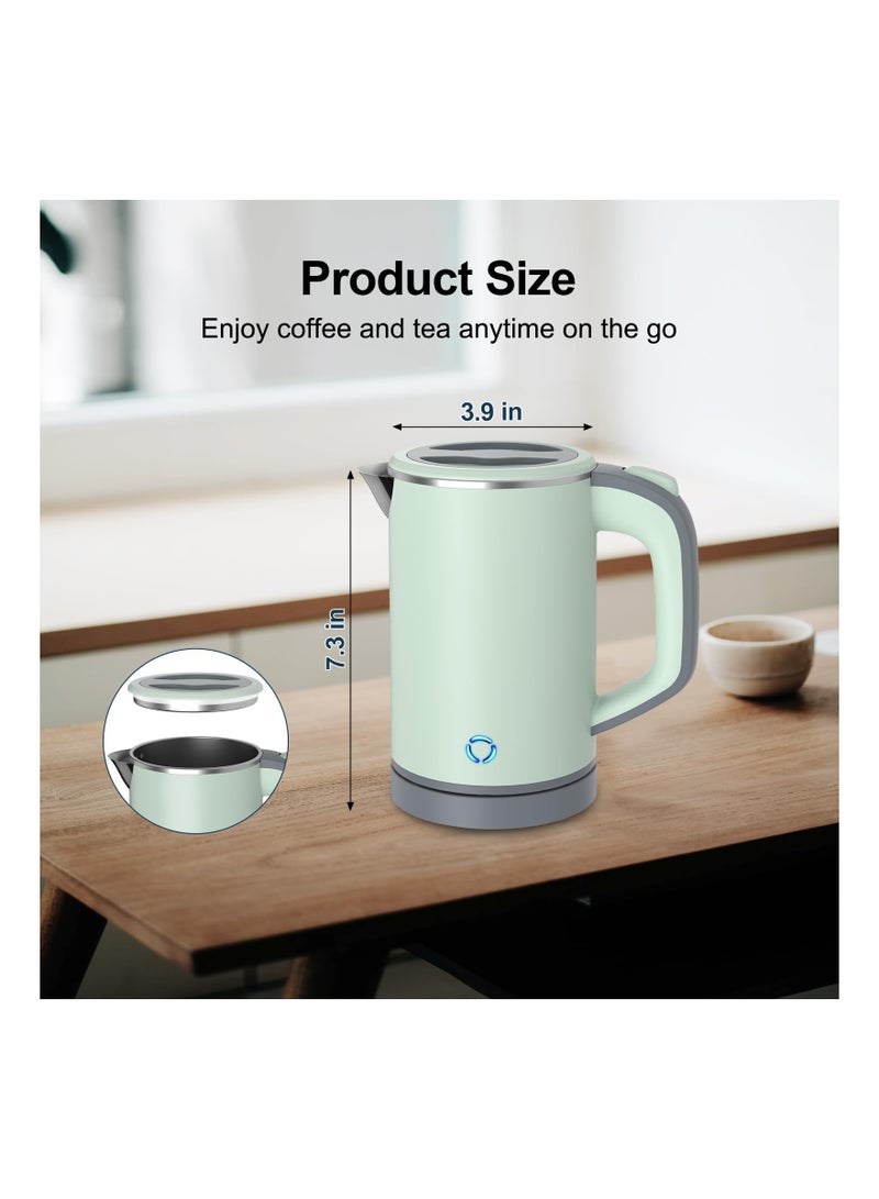 Small Electric Kettle, Travel Mini Hot Water Boiler Heater, 304 Stainless Steel 0.8L Portable Electric Kettles or Boiling Water,  with Auto Shut-Off for Camping, Travel, Office and More (Green)