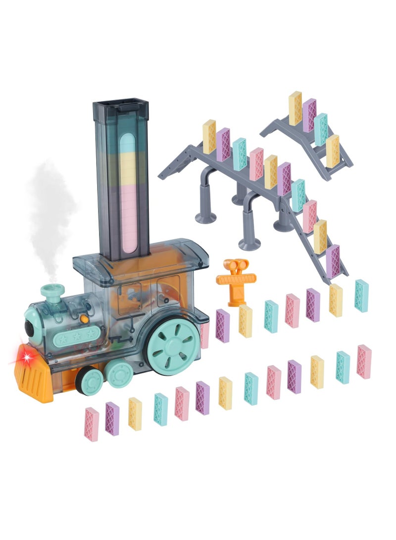 Domino Train Toy Set, Domino Electric Train Model with Sounds and Light, Domino Blocks Building Stacking Toy, STEM Creative Gift for 3 4 5 6 7 Year Old Boys Girls
