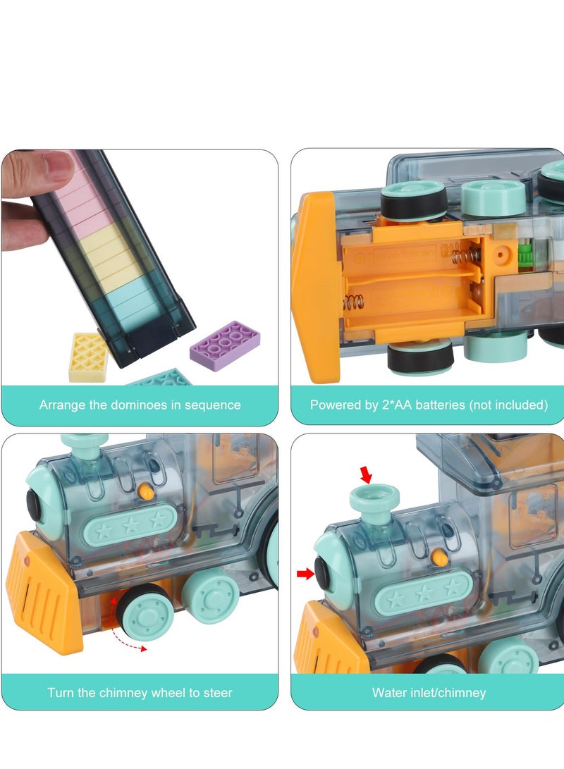 Domino Train Toy Set, Domino Electric Train Model with Sounds and Light, Domino Blocks Building Stacking Toy, STEM Creative Gift for 3 4 5 6 7 Year Old Boys Girls