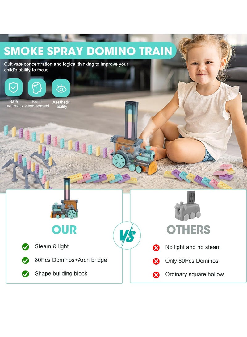 Domino Train Toy Set, Domino Electric Train Model with Sounds and Light, Domino Blocks Building Stacking Toy, STEM Creative Gift for 3 4 5 6 7 Year Old Boys Girls