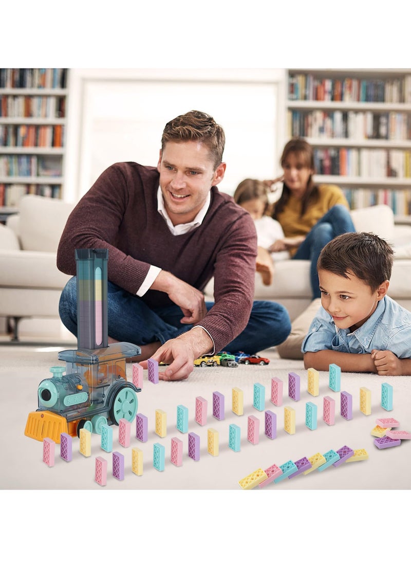 Domino Train Toy Set, Domino Electric Train Model with Sounds and Light, Domino Blocks Building Stacking Toy, STEM Creative Gift for 3 4 5 6 7 Year Old Boys Girls