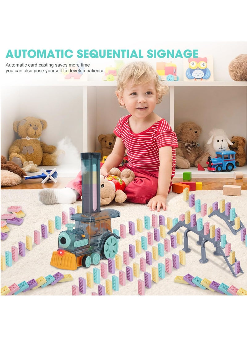 Domino Train Toy Set, Domino Electric Train Model with Sounds and Light, Domino Blocks Building Stacking Toy, STEM Creative Gift for 3 4 5 6 7 Year Old Boys Girls