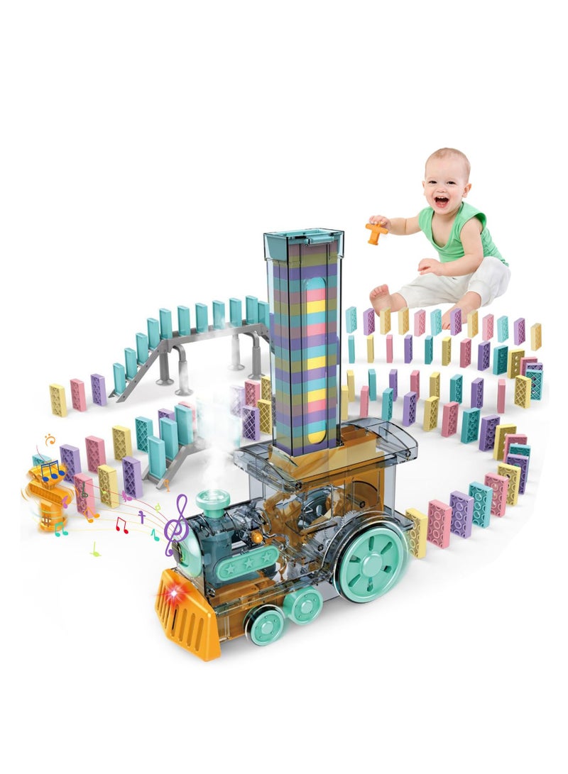 Domino Train Toy Set, Domino Electric Train Model with Sounds and Light, Domino Blocks Building Stacking Toy, STEM Creative Gift for 3 4 5 6 7 Year Old Boys Girls