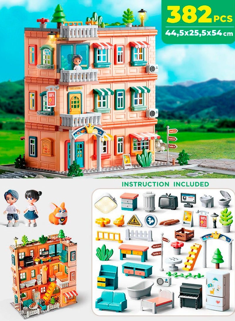 City Dream House Building Set 1803, 382 Big Blocks Gift Toys For Girls & Boys 3+ Years Old, Kids Learning and Education Doll House with Kitchen, Bedroom, Bathroom & Living Room