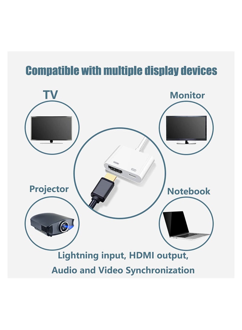 [Apple MFi Certified] Lightning to HDMI Digital AV Adapter for iPhone，1080P Digital Sync Screen Converter Charging Port for iPhone/iPad 1080P HDMI Converter for HD TV/Projector/Monitor,Support All iOS