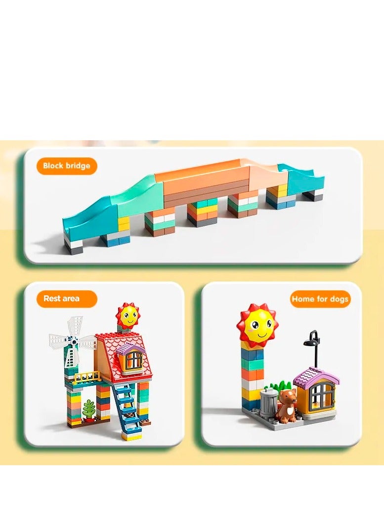 Marble Run Jungle Slide Building Set FL1619, 330 Big Blocks Gift Toy for Boys and Girls 3+ Years Old Who Love Interactive and STEM Games, Kids Learning and Education