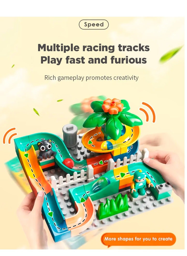 Marble Run Jungle Slide Building Set FL1619, 330 Big Blocks Gift Toy for Boys and Girls 3+ Years Old Who Love Interactive and STEM Games, Kids Learning and Education