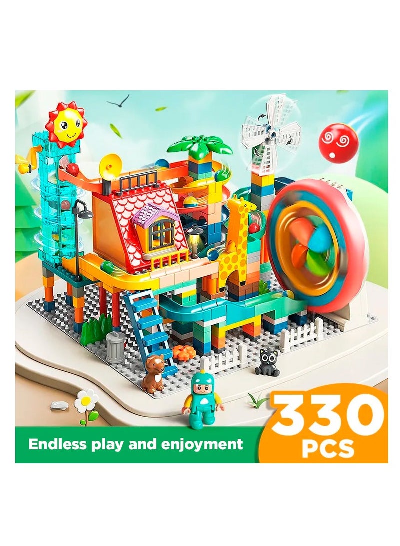 Marble Run Jungle Slide Building Set FL1619, 330 Big Blocks Gift Toy for Boys and Girls 3+ Years Old Who Love Interactive and STEM Games, Kids Learning and Education