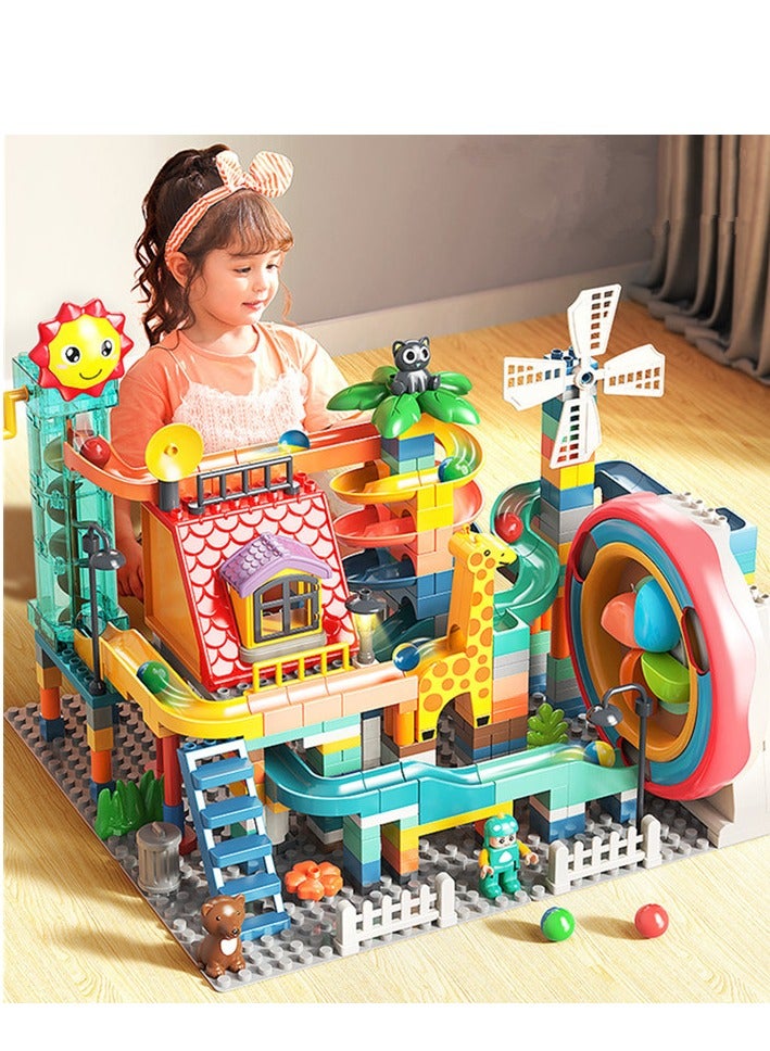 Marble Run Jungle Slide Building Set FL1619, 330 Big Blocks Gift Toy for Boys and Girls 3+ Years Old Who Love Interactive and STEM Games, Kids Learning and Education