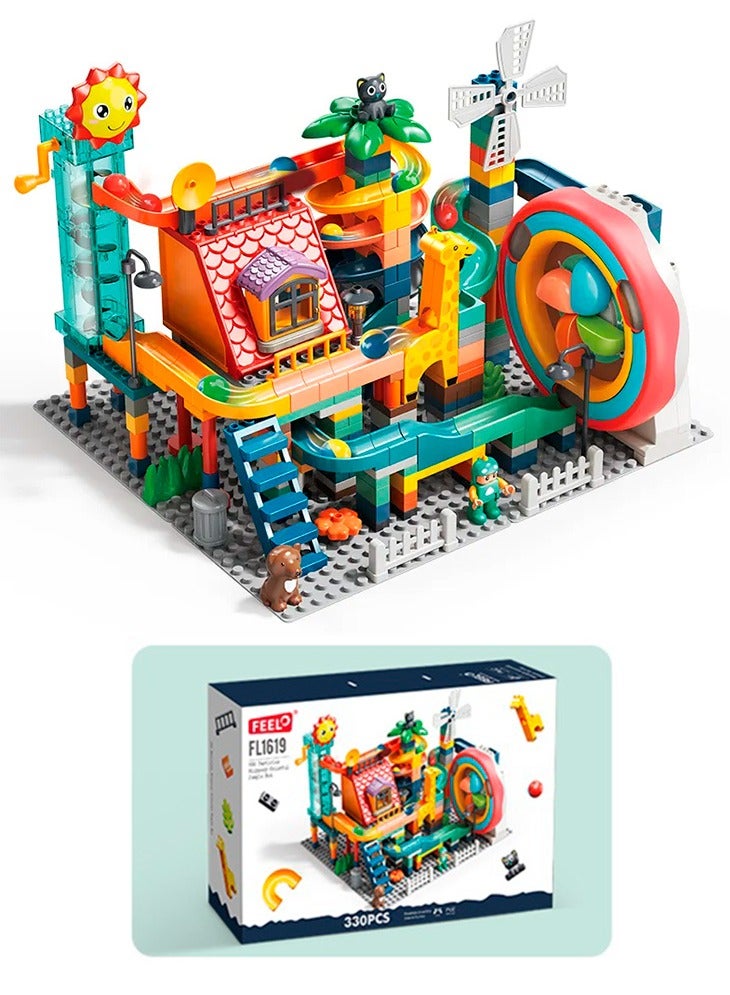 Marble Run Jungle Slide Building Set FL1619, 330 Big Blocks Gift Toy for Boys and Girls 3+ Years Old Who Love Interactive and STEM Games, Kids Learning and Education