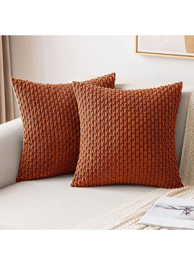 2-Piece Corduroy Decorative Boho Striped Pillow Covers Sofa Pillowcases for Couch Bed Sofa Living Room