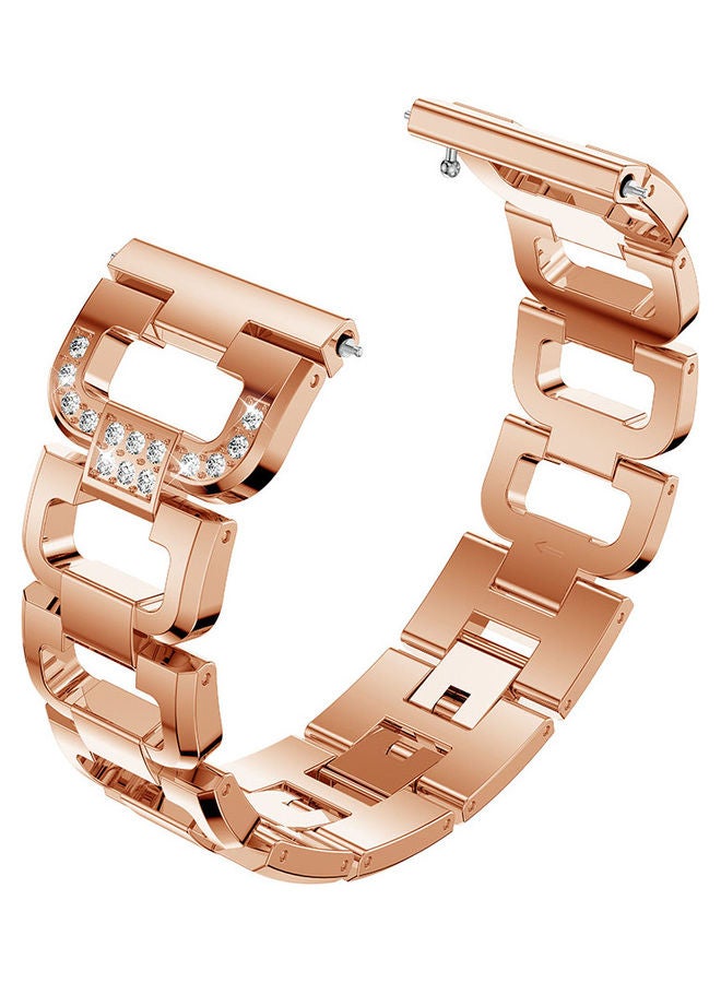 Stainless Steel Link Bracelet with Rhinestone Studded Replacement For Fitbit Versa Rose Gold