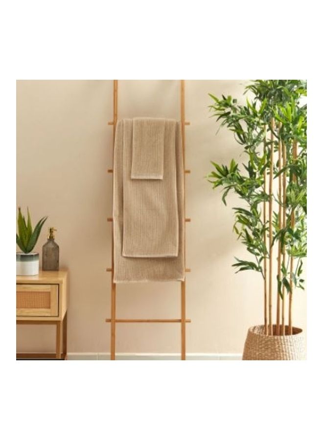 3-Piece Ribbed Cotton Towel Set Includes 1xBath Towel 130x70 cm, 1xHand Towel 90x50 cm, 1xGuest Towel 50x30 cm Beige