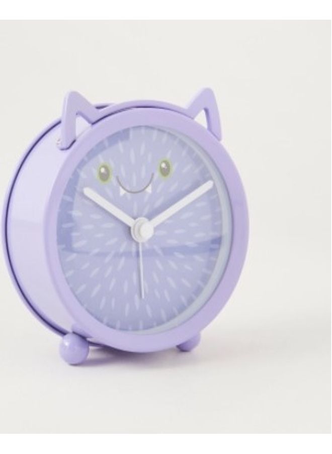 Pastel Cat Face Round Table Clock Purple