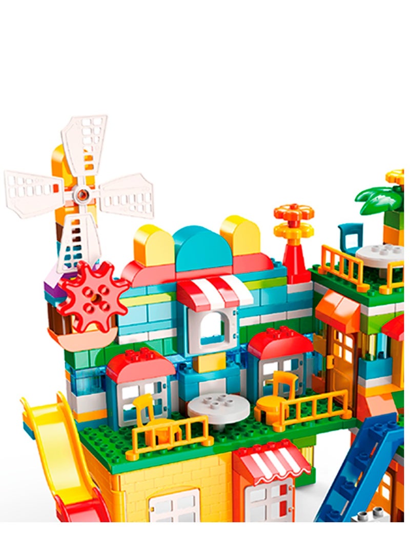 Windmills Town with Train Building Set FL1642, 269 Big Blocks Gift Toy for Girls and Boys 3+ Years Old Who Love House and City Theme, Learning and Education Toy