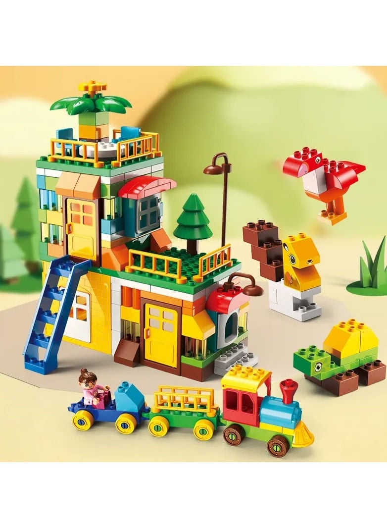 Windmills Town with Train Building Set FL1642, 269 Big Blocks Gift Toy for Girls and Boys 3+ Years Old Who Love House and City Theme, Learning and Education Toy