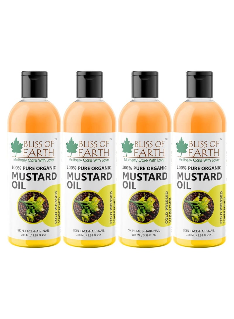 Organic Mustard Oil Great For Hair Growth & Body Massage 100ML Pack of 4