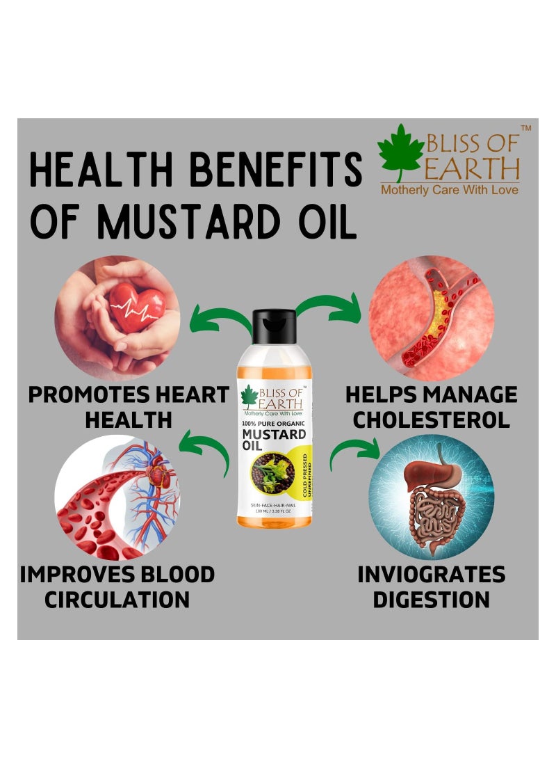 Organic Mustard Oil Great For Hair Growth & Body Massage 100ML Pack of 4