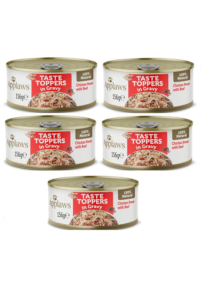 5Pc Taste Topper Gravy Chicken With Beef Mix With Dry Food Dog Tin 156g