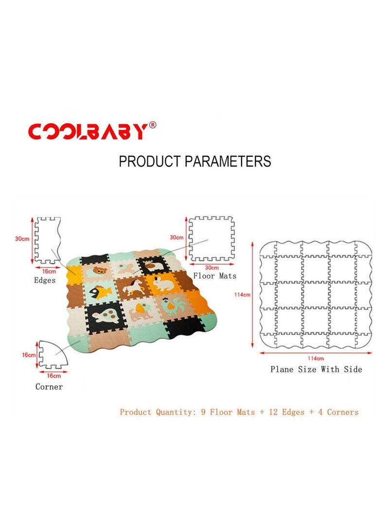 COOLBABY Foam Play Mat for Kids 25Pcs Square Interlocking Puzzle Floor Mat Baby Play Mat Floor Mat Foam Puzzle Playmat for Toddlers with Fence