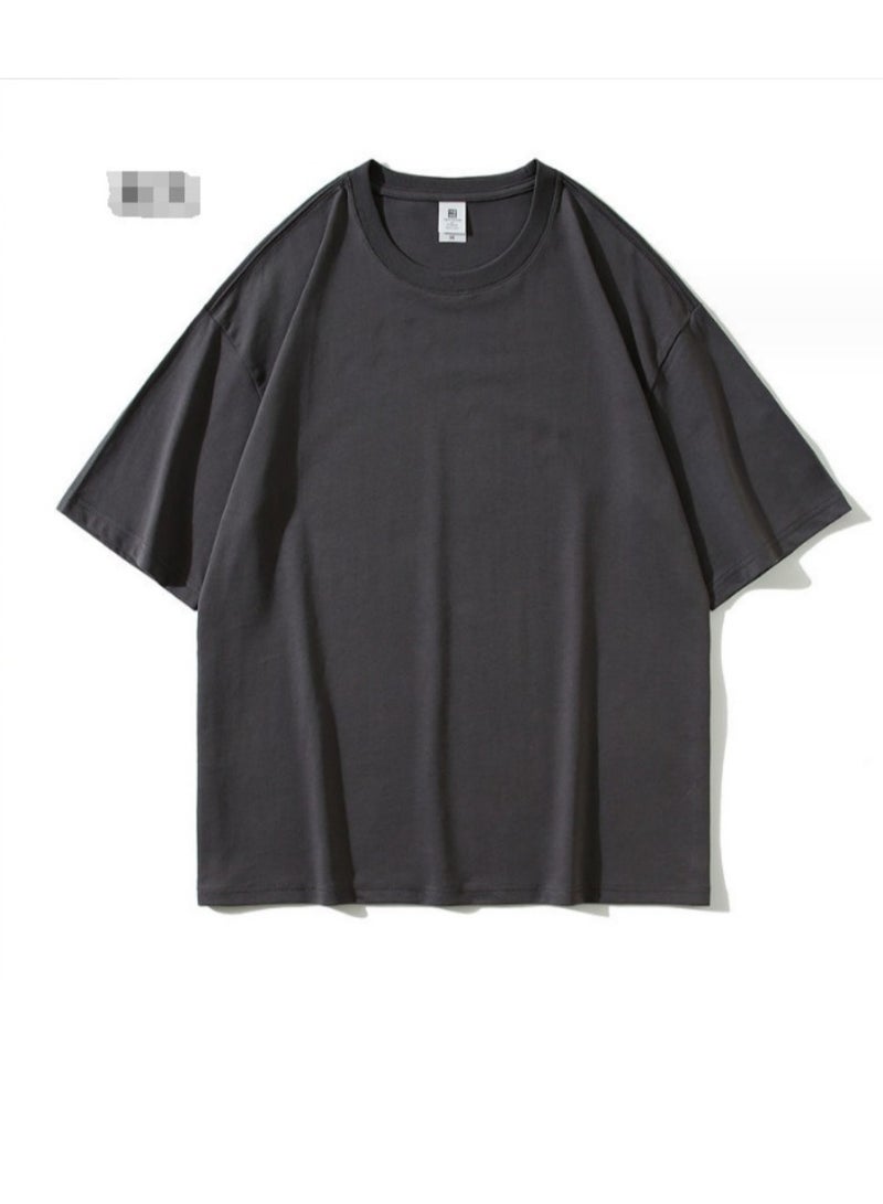 T-shirt Summer Cotton Short Sleeve Solid Color Grey