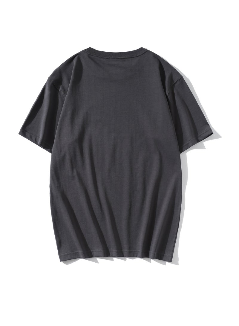 T-shirt Summer Cotton Short Sleeve Solid Color Grey