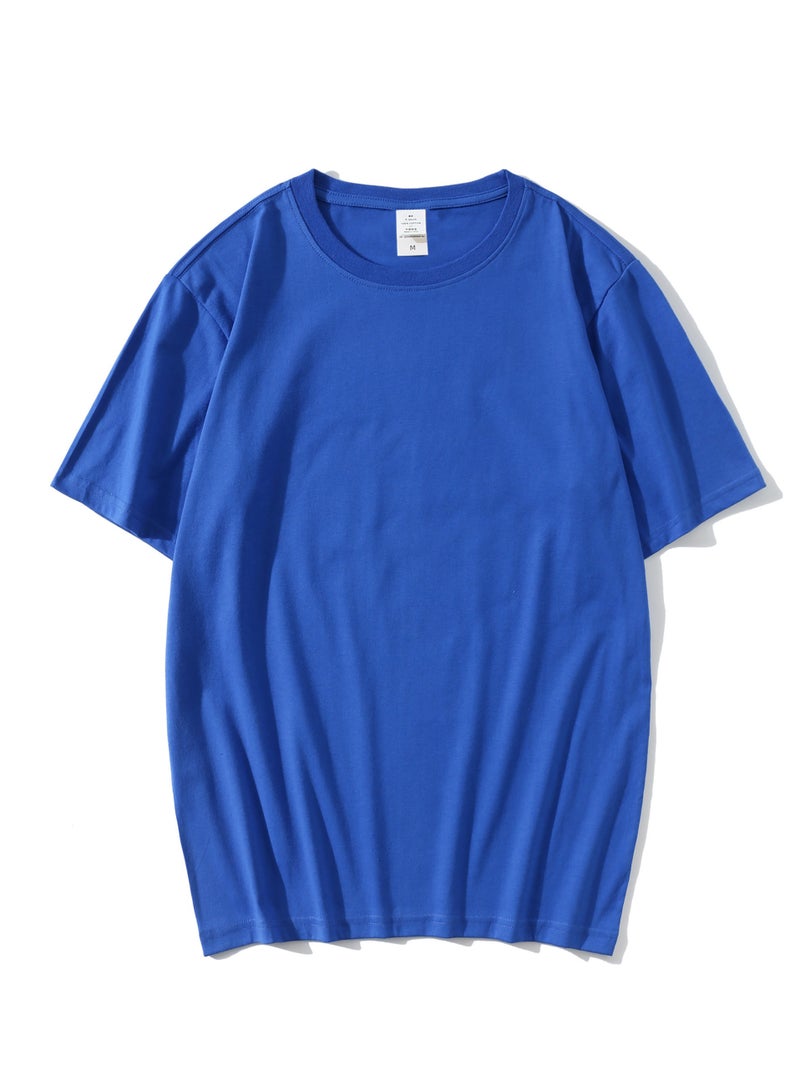 T-shirt Summer Cotton Short Sleeve Solid Color Blue