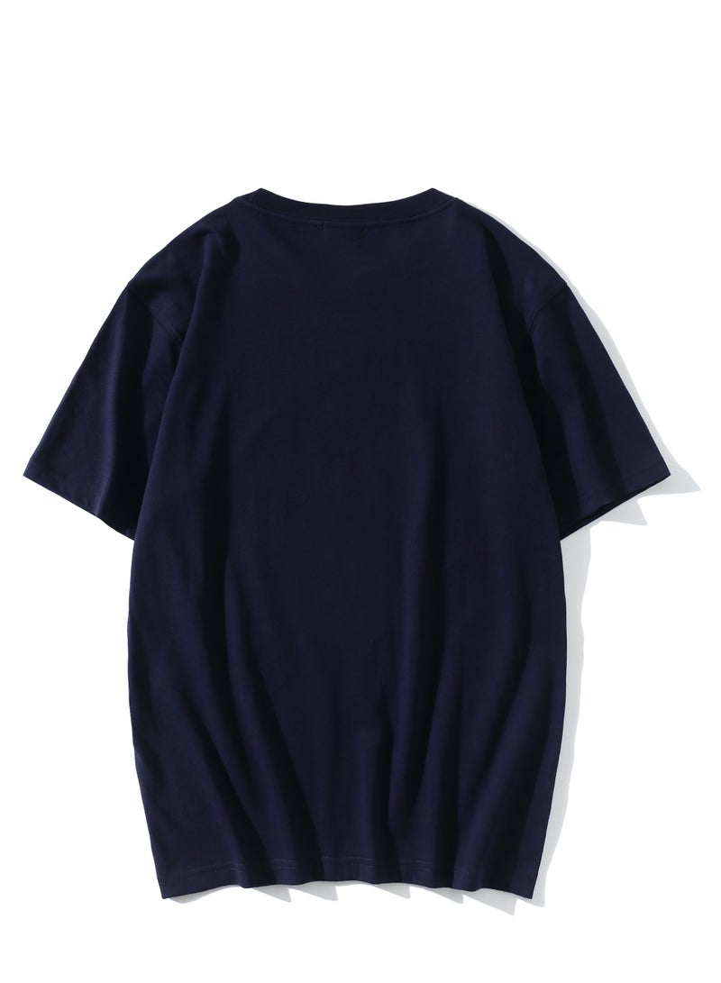 T-shirt Summer Cotton Short Sleeve Solid Color Nave Blue