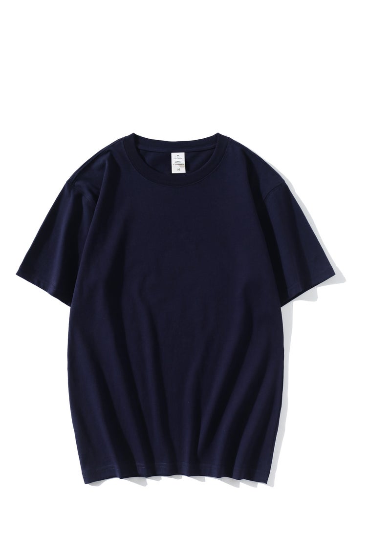 T-shirt Summer Cotton Short Sleeve Solid Color Nave Blue