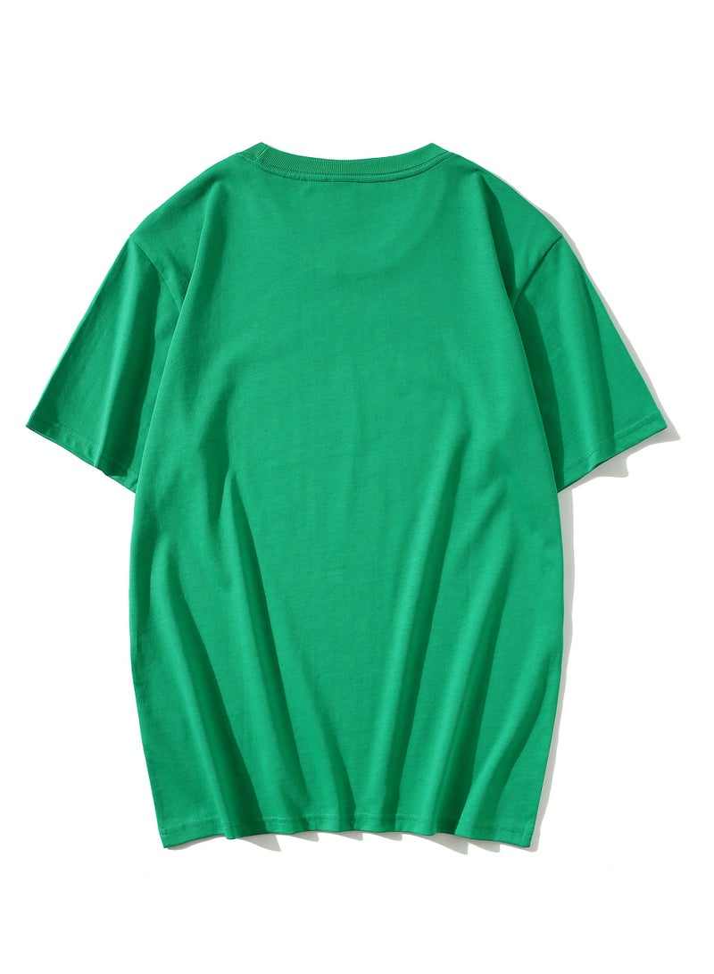 T-shirt Summer Cotton Short Sleeve Solid Color Green