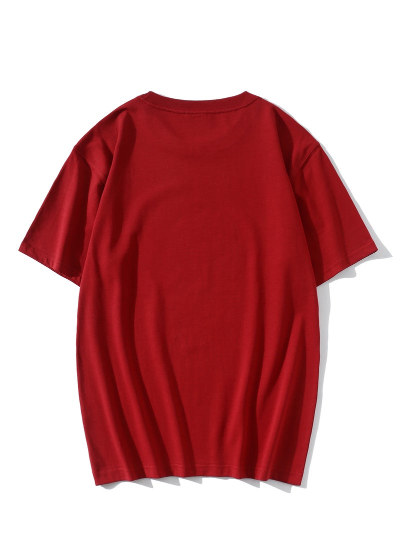 T-shirt Summer Cotton Short Sleeve Solid Color Nave Red