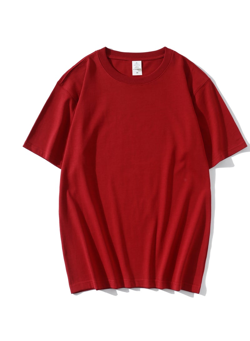 T-shirt Summer Cotton Short Sleeve Solid Color Nave Red