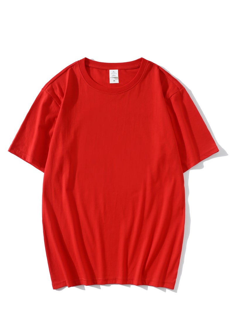 T-shirt Summer Cotton Short Sleeve Solid Color Red