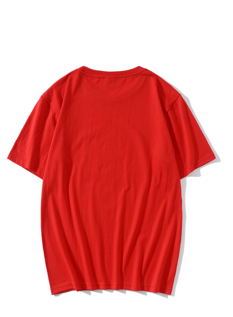 T-shirt Summer Cotton Short Sleeve Solid Color Red