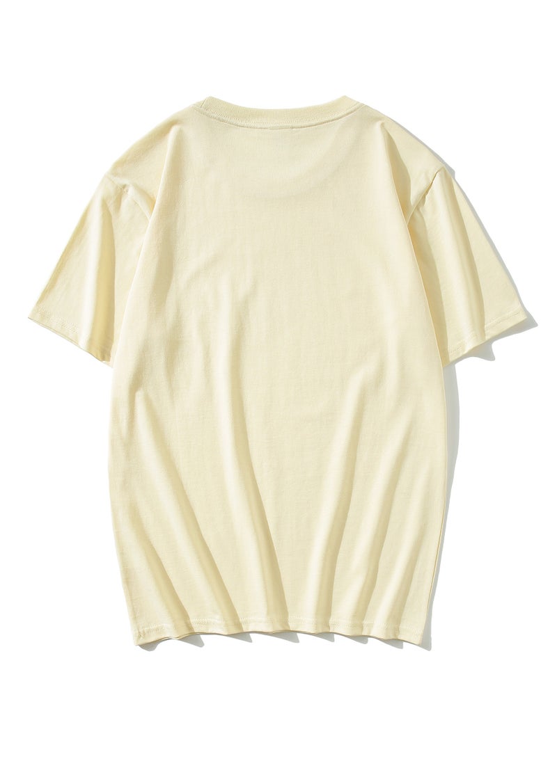 T-shirt Summer Cotton Short Sleeve Solid Color Beige