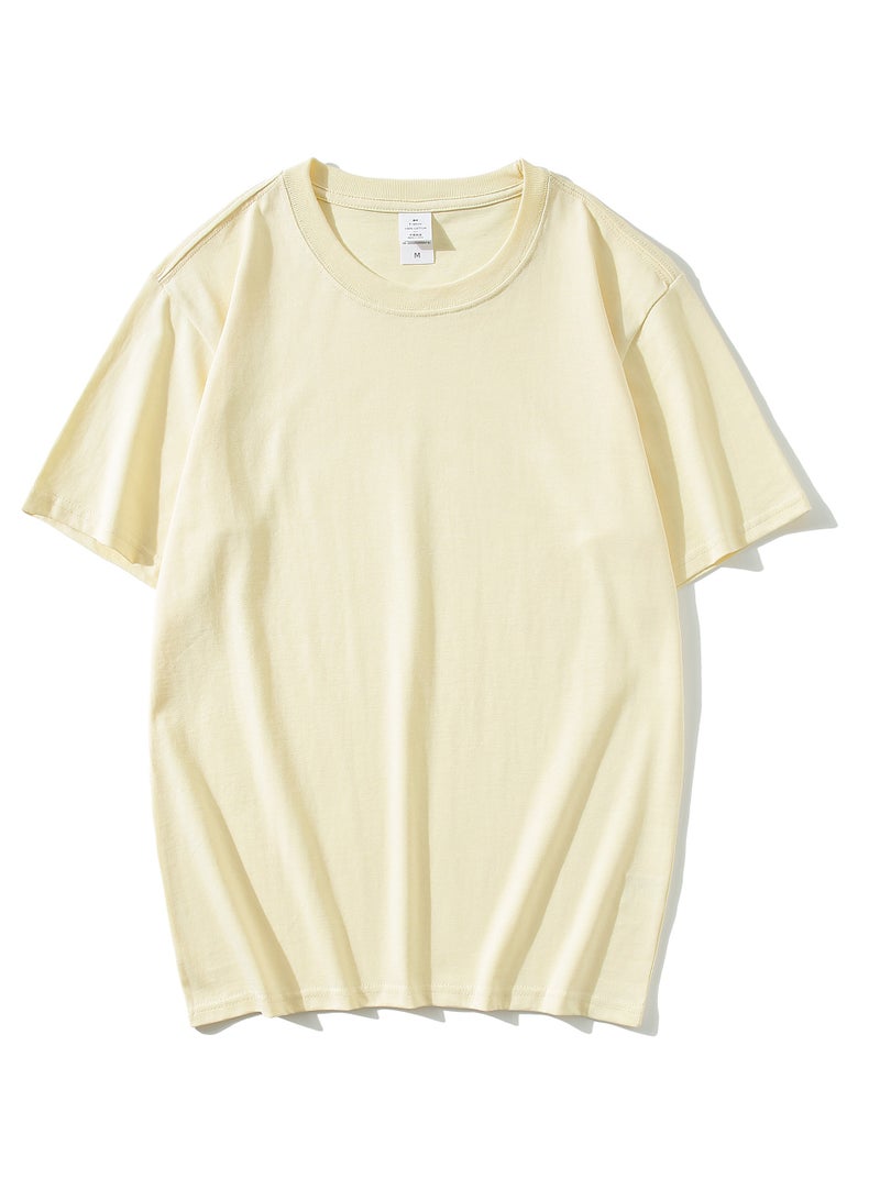 T-shirt Summer Cotton Short Sleeve Solid Color Beige