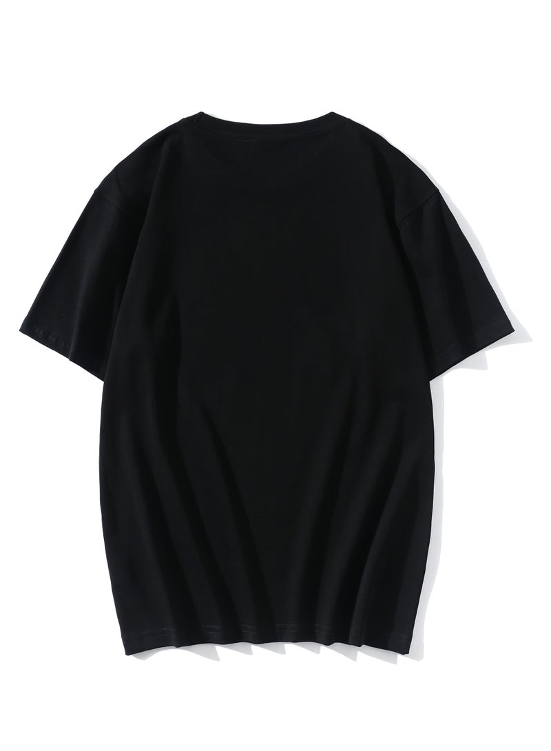 T-shirt Summer Cotton Short Sleeve Solid Color Black