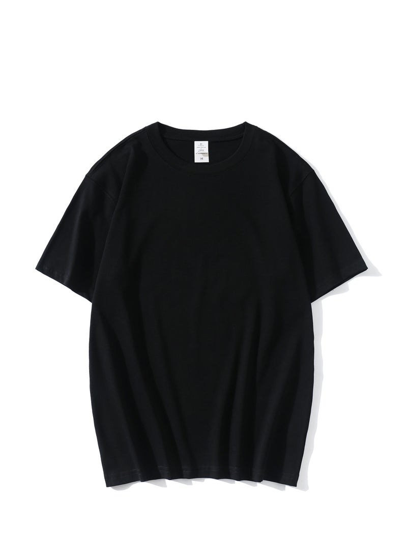 T-shirt Summer Cotton Short Sleeve Solid Color Black