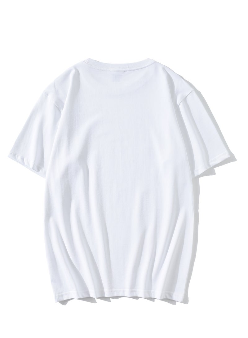 T-shirt Summer Cotton Short Sleeve Solid Color White