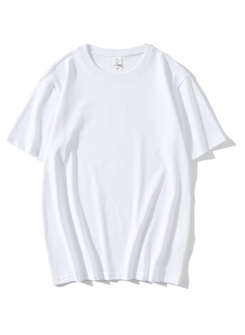 T-shirt Summer Cotton Short Sleeve Solid Color White