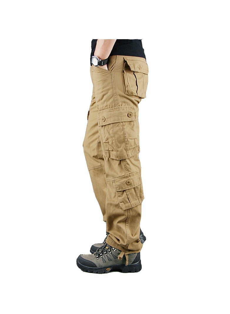 Squality Men Cargo Pants Khaki(Eight pockets)